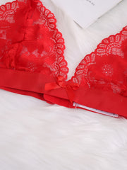 Floral Lace Scalloped Trim Bow Knot Triangle Bra Plus Size