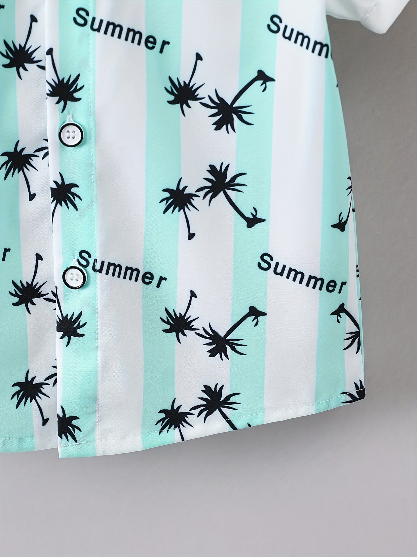 Boys Coconut Tree Print Collar Shirt Short Sleeve Kids Summer Tops