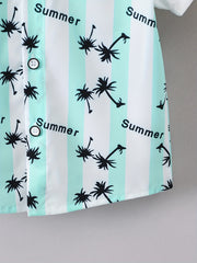 Boys Coconut Tree Print Collar Shirt Short Sleeve Kids Summer Tops