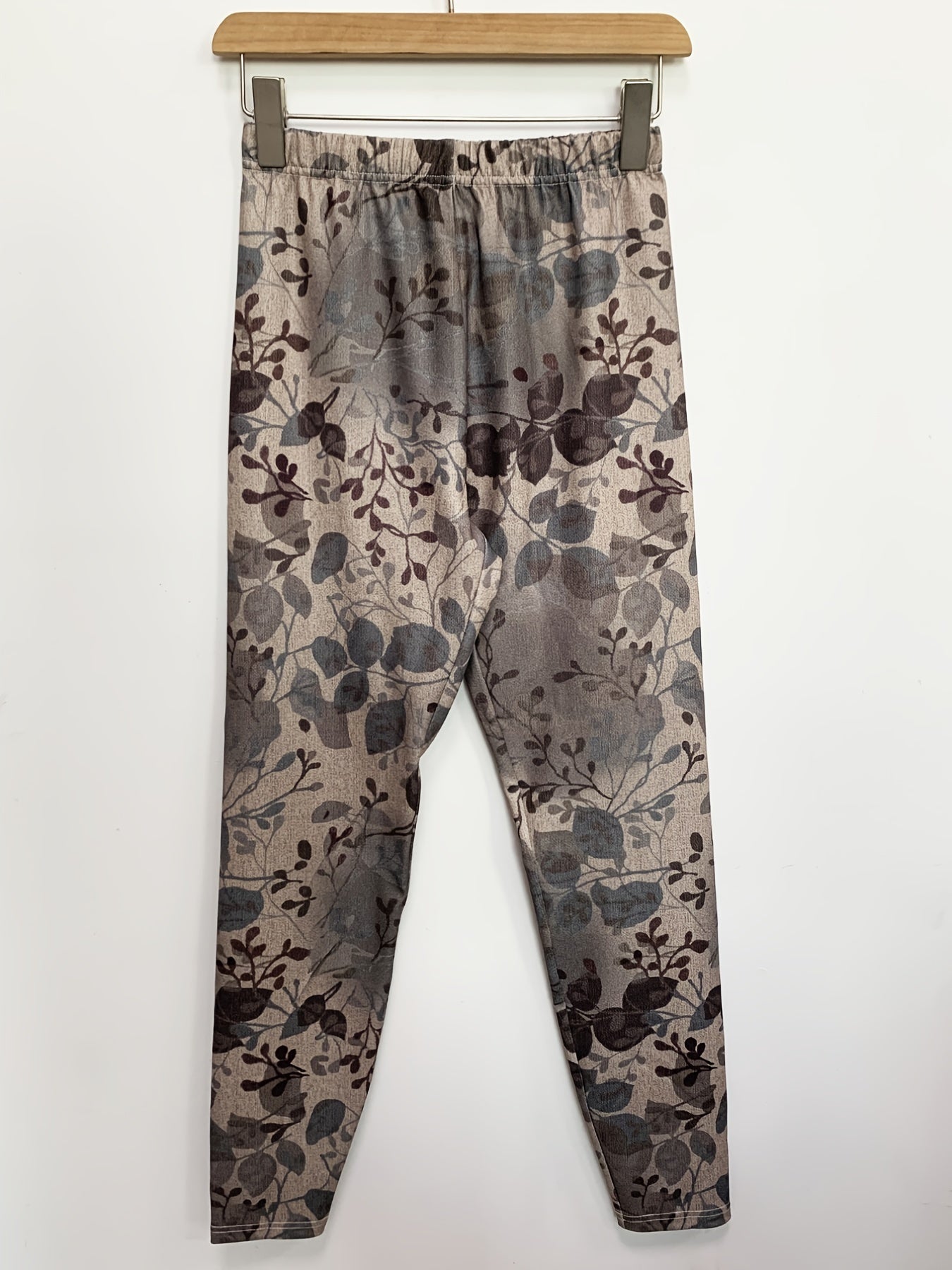 Leaf Print Skinny Leggings Elastic Waist Stretchy Leggings