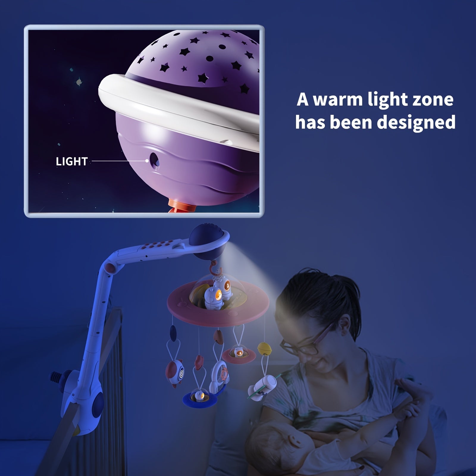 Space Flying Saucer Baby Bed Bell Starry Sky Projection Toy