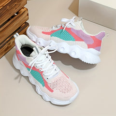 Women's Colorblock Sneakers Breathable Casual Lace Up Lightweight Running Shoes