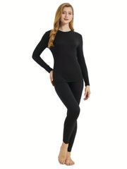Women's Thermal Underwear Set Crew Neck Tops & Pants Loungewear