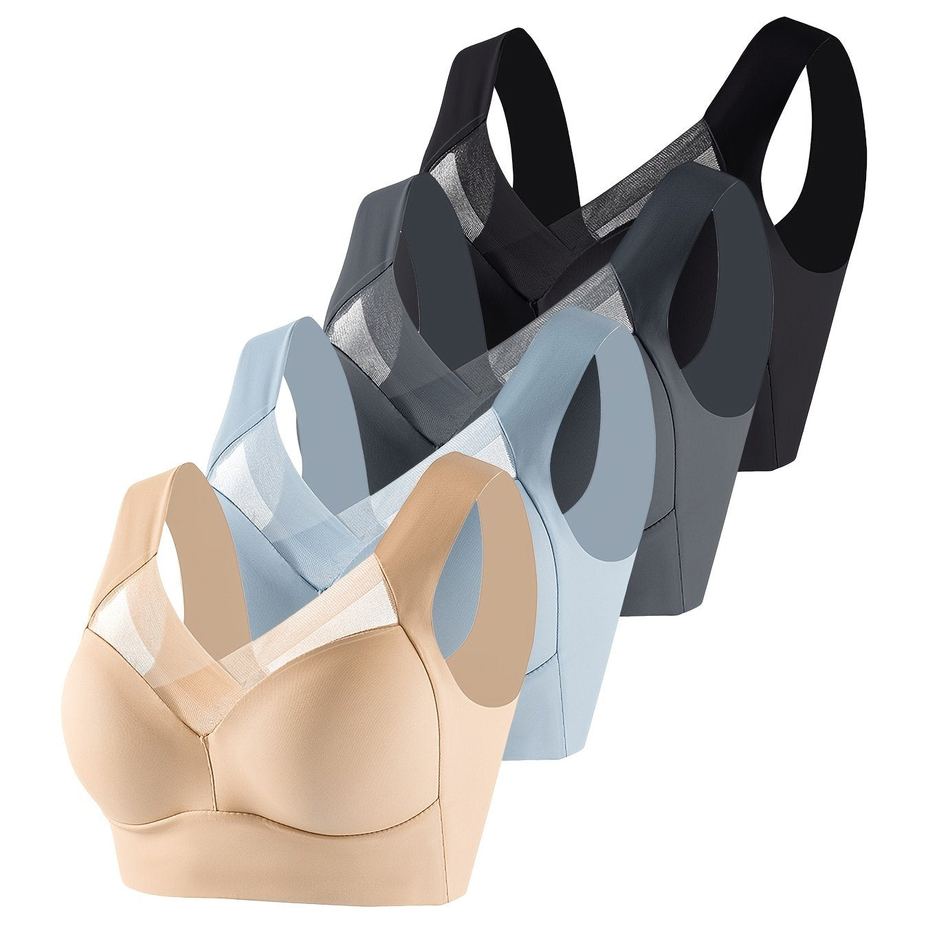 4pcs Wireless Bras Mesh Full Coverage Lingerie Set