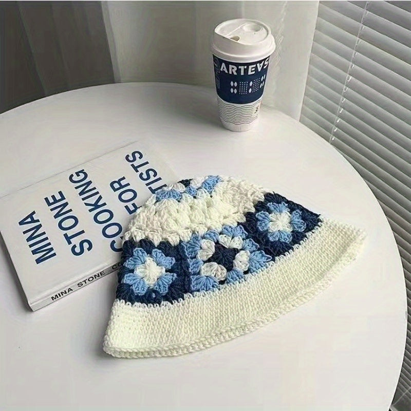 Flower Crochet Beanie Knitted Basin Hat Elastic Thin Breathable Cloche Hat