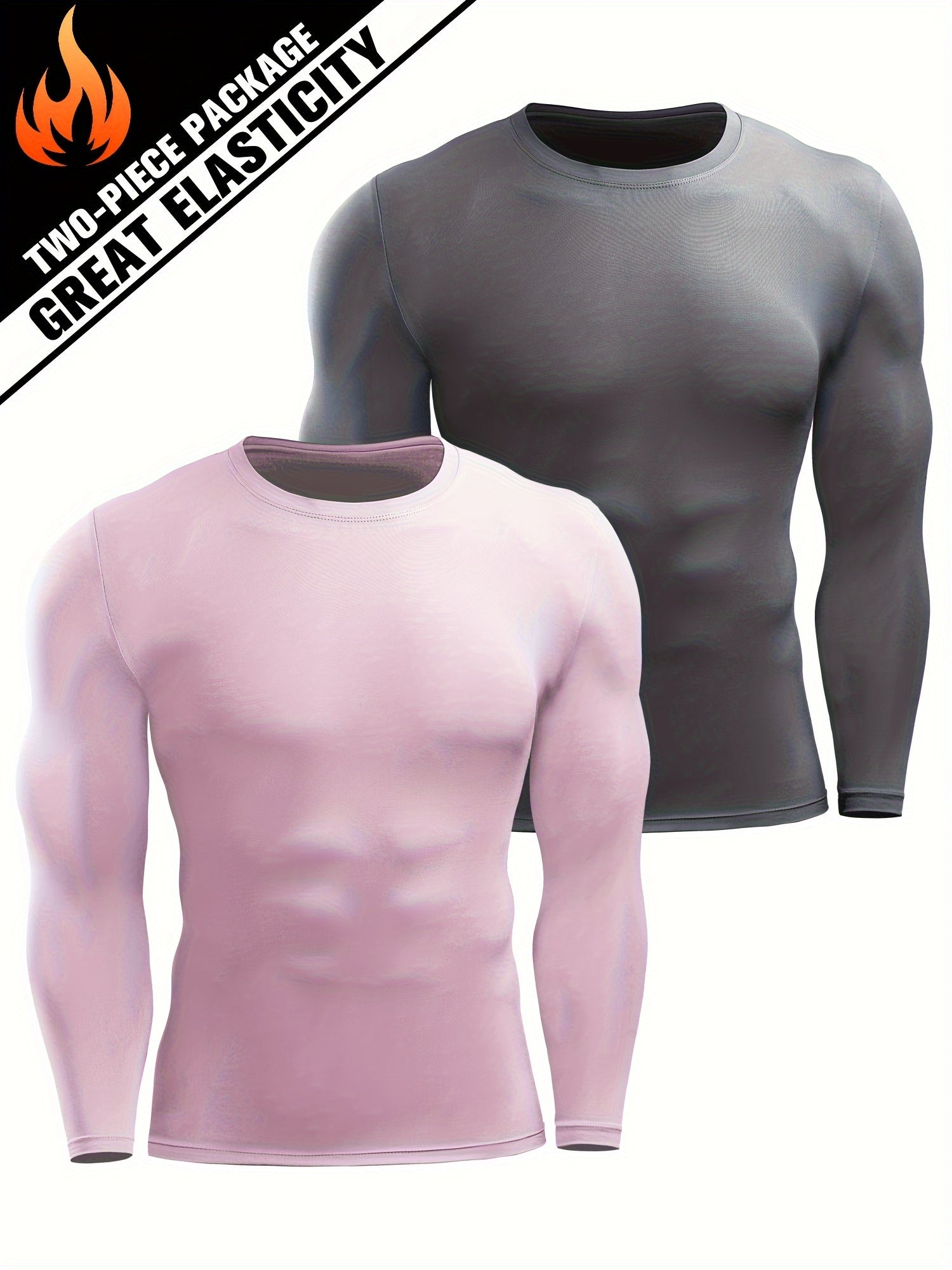 2 Pcs Men's Sports Compression T-shirt Stretch Warm Tee Fitness Outdoor Clothes