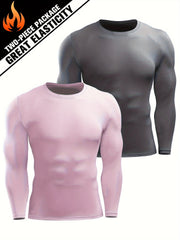 2 Pcs Men's Sports Compression T-shirt Stretch Warm Tee Fitness Outdoor Clothes