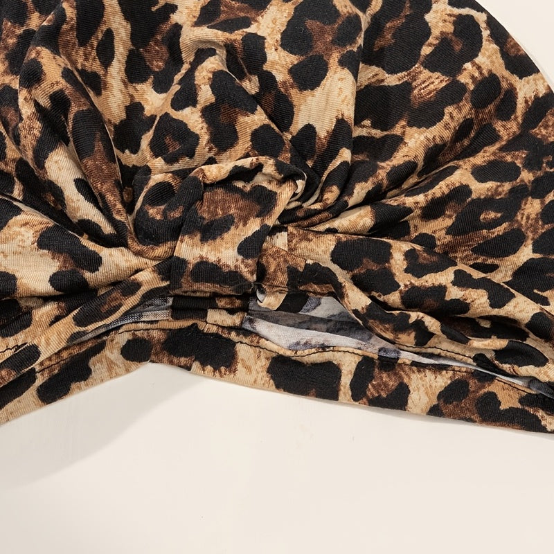 Leopard Print Turban Cap Head Wrap Elastic Hijab Bonnet Women Bandana