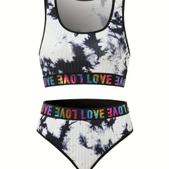 Tie Dye Letter Tape Bra & Panty Set