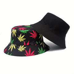 Leaf Print Bucket Hat Double Sided Sun Hat