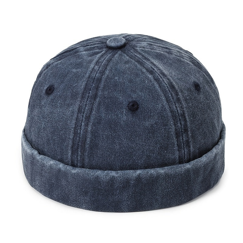 Men's Solid Washed Denim Beanie Hat
