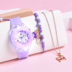 Butterfly LED Watch Set for Girls with Bracelet & Necklace