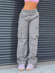 High Waist Wide Leg Baggy Y2K Cargo Pants Solid Casual Pants Women