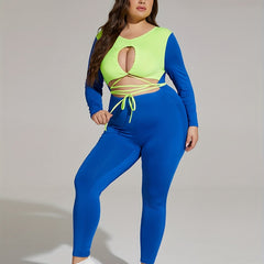 Colorblock Cut Out Crop Top & Leggings Set