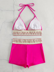 Contrast Band Triangle Bikini Sets V Neck Halter Neck Two Pieces Swimsuit