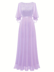 Lace Aline Bridesmaid Dress Crew Neck For Wedding Party