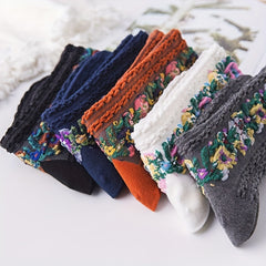 5 Pairs Floral Print Socks Mid Tube Women's Stockings Hosiery