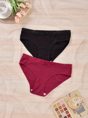 2 Pack Plus Size Panties Set Women's Plus Ribbed Striped Mid Rise Mini Bow