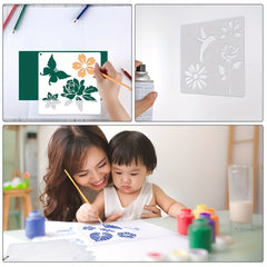 16pcs Reusable Flower Stencils with Metal Ring - DIY Painting Templates