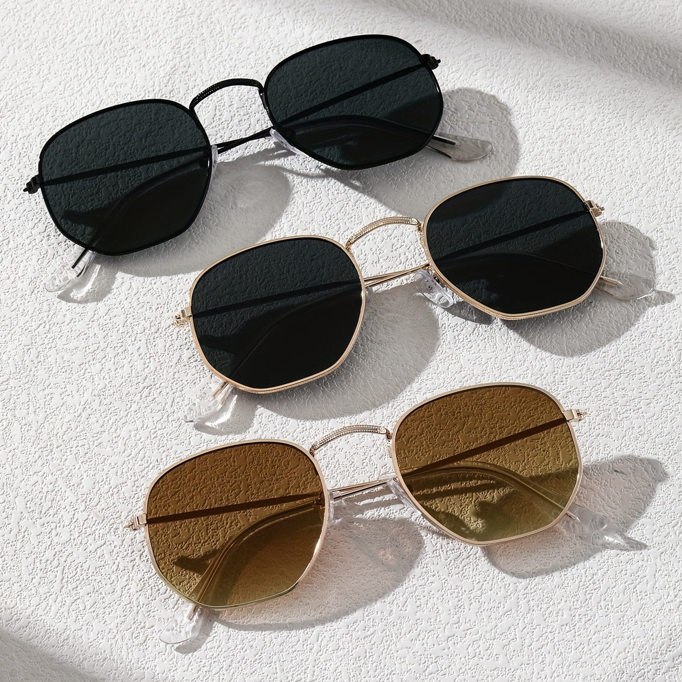 3pcs Metal Square Frame Sunglasses with Zipper Case