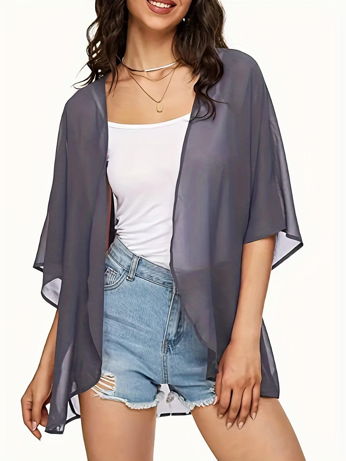 Casual Kimono Women's Plus Sheer Cardigan