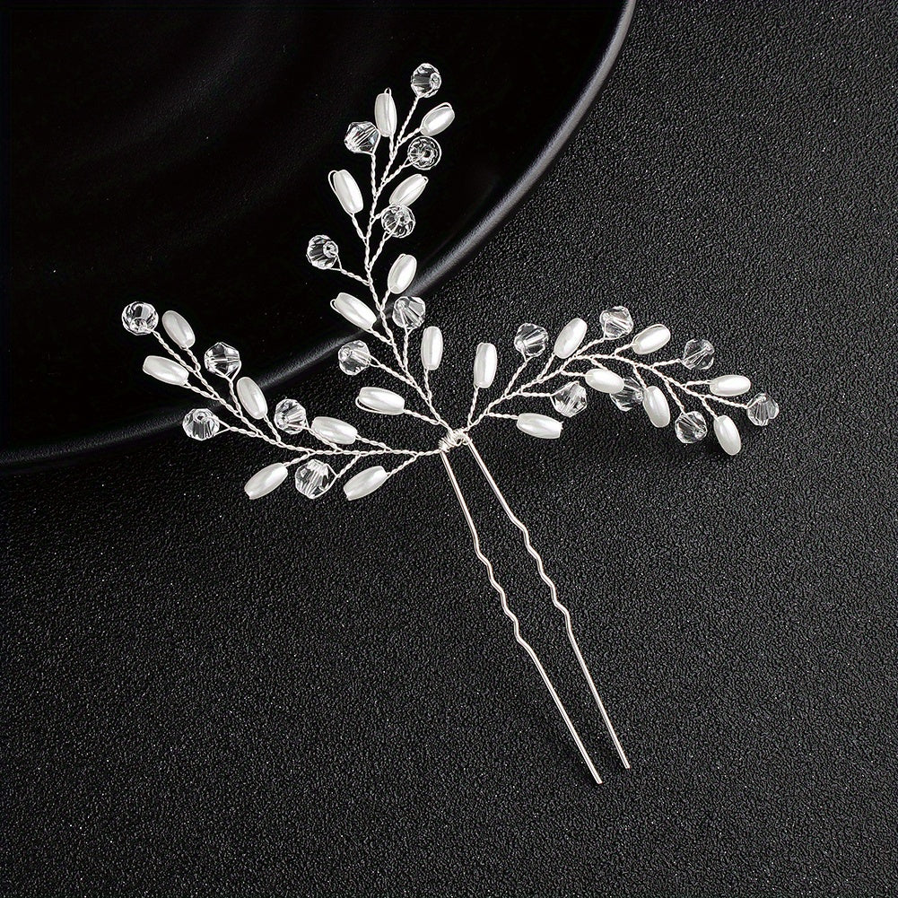 Bride Wedding Hair Comb Leaves Rhinestone Pearl Bridal Hair Comb