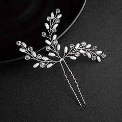 Bride Wedding Hair Comb Leaves Rhinestone Pearl Bridal Hair Comb