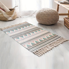 Boho Rainbow Tassel Mat, Cotton Linen, Room Decor