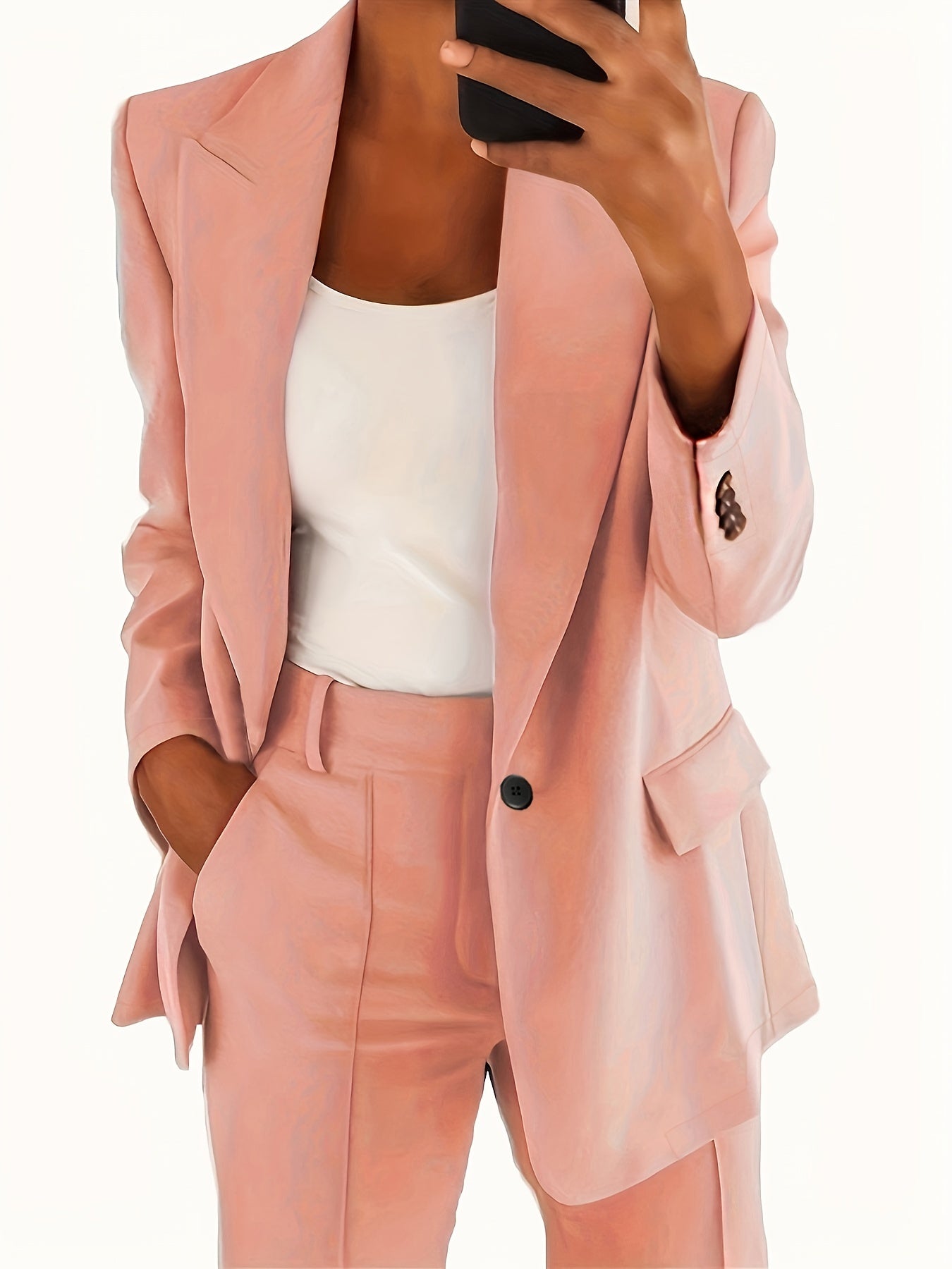 Solid Lapel Pocket Blazer Long Sleeve Blazer For Spring & Fall