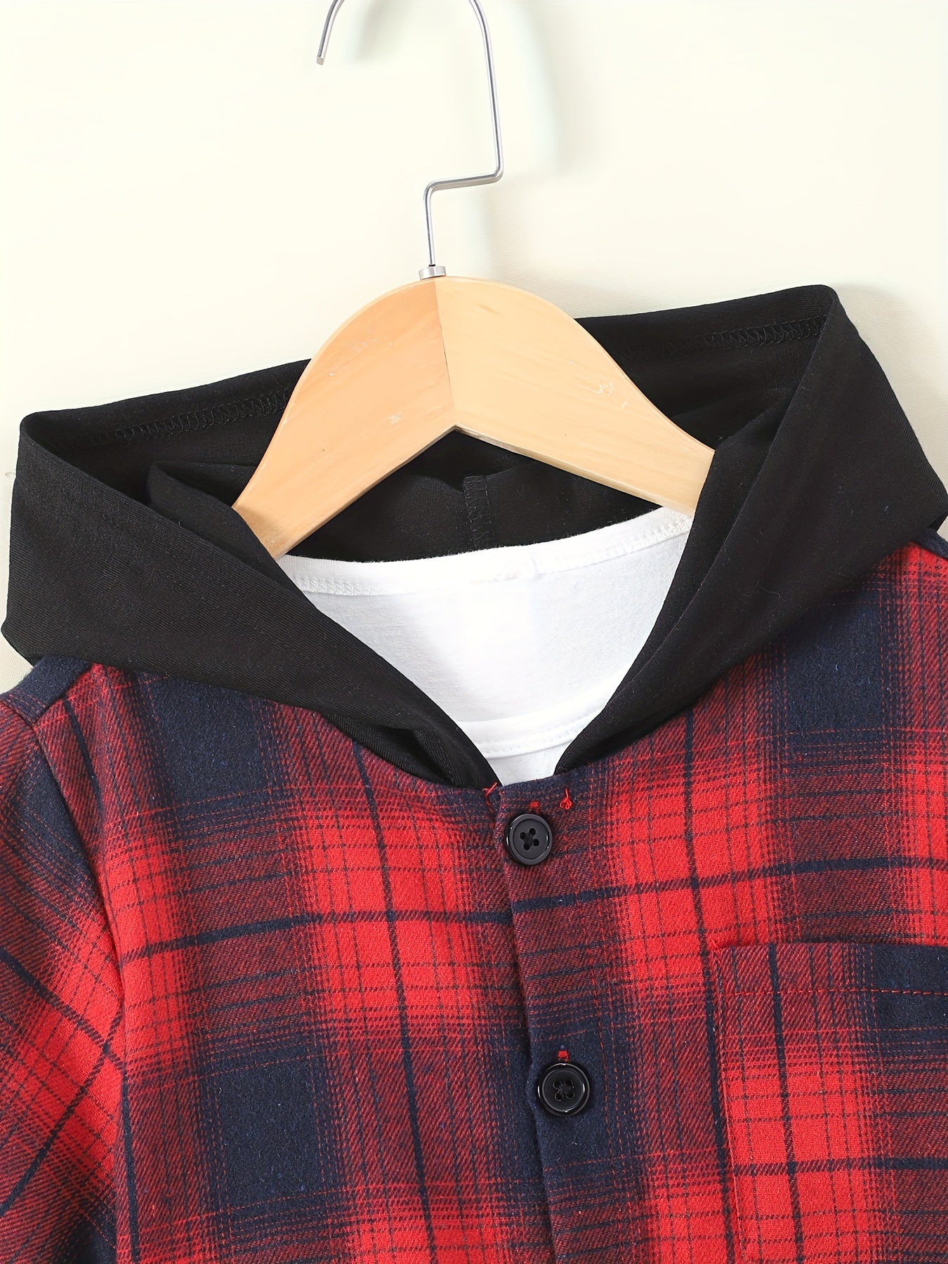 Plaid Hooded Top Short Sleeve Shirt for Boys