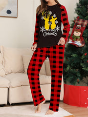 Reindeer & Snowflake Casual Pajama Set Tee & Pants