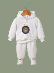 Girls Cartoon Christmas Bell Hooded Sweatshirt & Sweatpants Set Kids Clothes