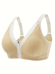 Lace Wireless Zipper Push Up Bra