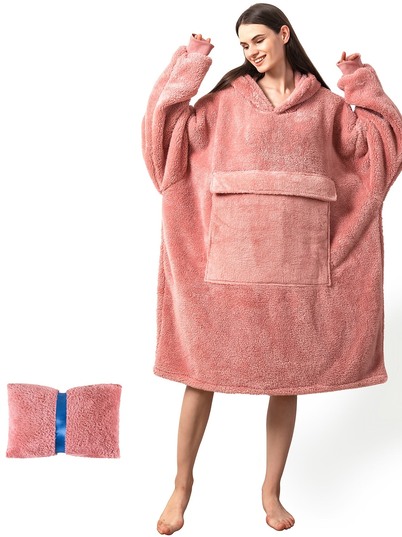 Fluffy Winter Robe Oversized Home Wear with Pocket