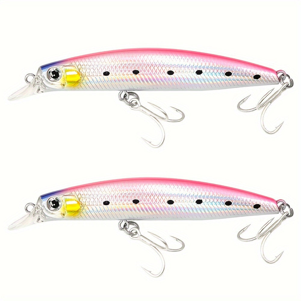 Slow Sinking Minnow Lure Bass Tuna Hard Bait Treble Hook