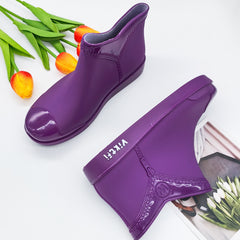 Women's Zipper Rain Boots Low Cut Round Toe Short Boots Waterproof Shoes