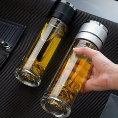 Double Layer Glass Water Bottle 500ml Clear Water Cup Outdoor Sports Fitness