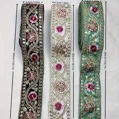 3m Embroidery Sequin Fabric Ribbon Home Decor Crafts 3.28" Width