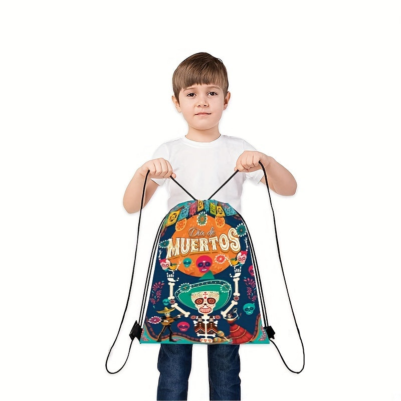 Halloween Skull Gym Swim Drawstring Backpack Bags Portable Storage Bag