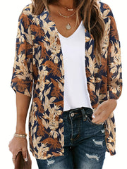 Print Cover Up Shirt Loose Fit V Neck Long Sleeves Casual Blouse