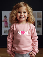 Girls Mom Pattern Crew Neck Long Sleeve Sweatshirt