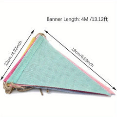Colorful Burlap Linen Bunting Flags Birthday Party Decor