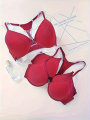 3pcs Front Buckle Push Up Bras Breathable T Shirt Bra Women's Lingerie