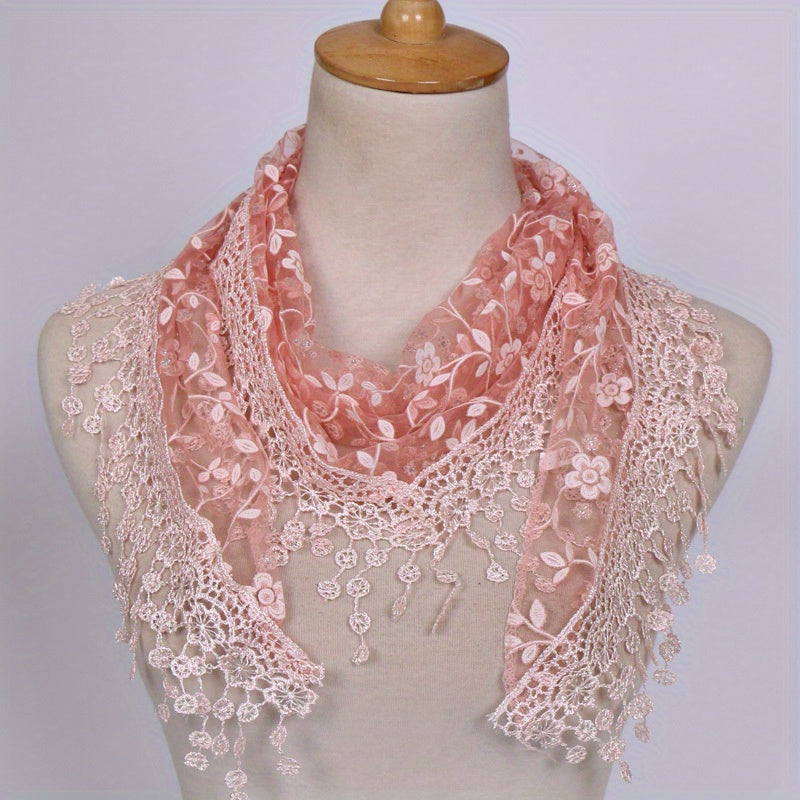 Floral Embroidery Lace Shawl Hollow Out Cape Wrap Triangle Scarf
