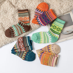 5 Pairs Women's Thick Warm Ethnic Wool Socks Curry Stripes