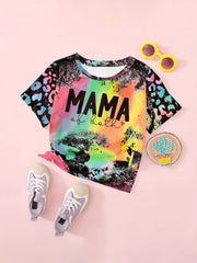 MAMA Print Leopard Print T shirt Girls Summer Clothes