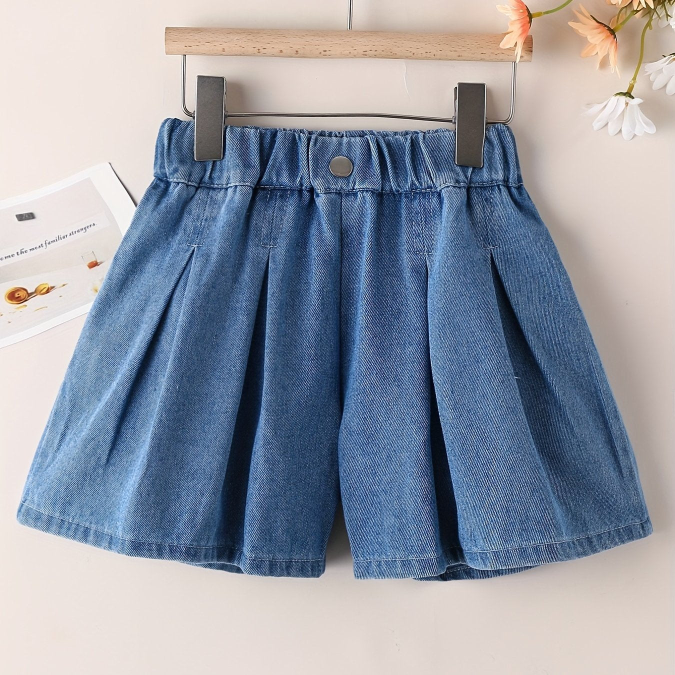 Girls Pleated Denim Shorts Summer Clothes
