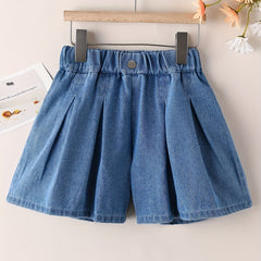 Girls Pleated Denim Shorts Summer Clothes
