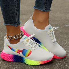 Women's Love Heart Decor Sneakers Lace Up Running Shoes