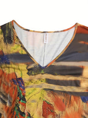 Casual Dress Women's Plus Painting Print Short Sleeve V Neck